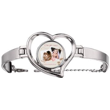 Personalized Gifts for Mom / Mother - Custom Heart Cuff Photo Bracelet With Pictures, Design, Texts, etc.