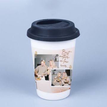 Personlig gave til svigermor - Design ditt eget hvitt kaffekrus 14 oz med lokk med bilde