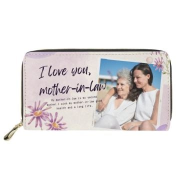 Cadeau personnalisé pour belle-mère - Portefeuille à fermeture éclair longue couche personnalisée avec photo