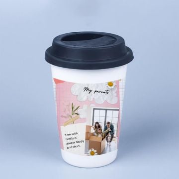 Regalos personalizados para padres - Taza de Café Blanca 14 Oz con Tapa con foto personalizada