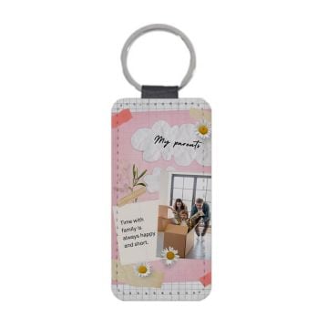 Regalos personalizados para padres - Llavero Rectangular de Cuero Suave personalizado con foto y letra