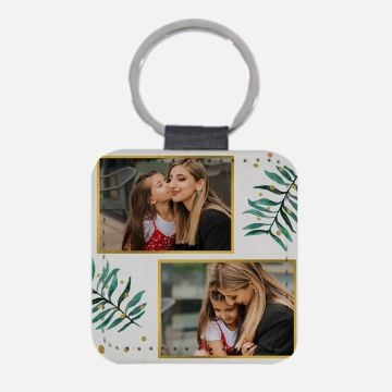 Regalos personalizados para padres - Llavero cuadrado de cuero suave personalizado con foto y letra