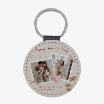 Regalos personalizados para padres - Accesorio de llavero de cuero redondo con foto personalizada