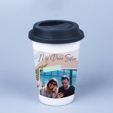 Regalos personalizados para hermanas - Taza de Café Blanca 14 Oz con Tapa con foto personalizada