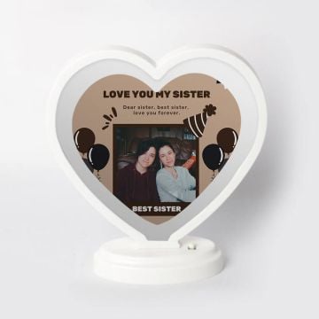 Regalos personalizados para hermanas - Espejo de marco de fotos LED de corazón personalizado con foto y letra