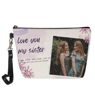 Regalos personalizados para hermanas - Bolsa de cosméticos portátil personalizada con foto y letra