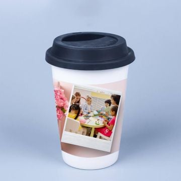 Personlig gave til lærer - Design ditt eget hvite kaffekrus 14 oz med lokk med bilde