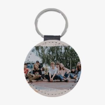 Regalos personalizados para adolescentes - Accesorio de llavero de cuero redondo con foto personalizada