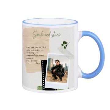 Regali personalizzati per gli amanti del caffè - Tazza da caffè 12 once, manico azzurro, personalizzata con foto e lettere