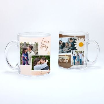 Regalos personalizados para el hogar - Vaso de vidrio transparente de 11 onzas personalizado con foto y letra
