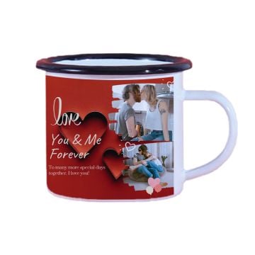 Regalos personalizados para el hogar - Taza esmaltada personalizada con foto y letra
