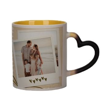 Regali personalizzati per la casa - Tazza magica gialla all'interno 11 Oz con manico a forma di cuore personalizzata con foto