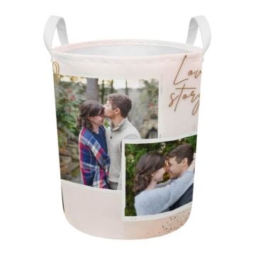 Regalos personalizados para el hogar - Cesta de lavandería redonda con asa personalizada con foto y letra