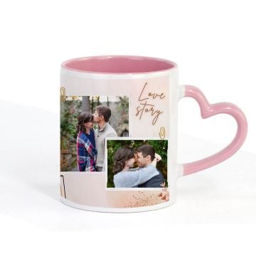 Regalos personalizados para el sentimentalista - Taza con asa de corazón e interior rosa 12 oz con foto personalizada
