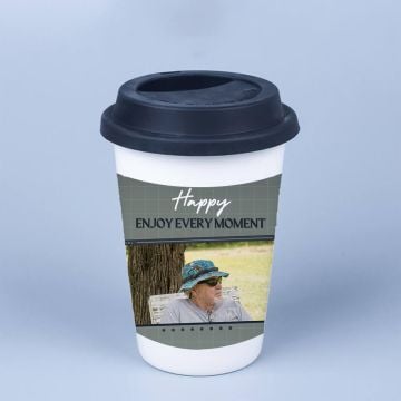 Personlig gave til trendsetter - Design ditt eget hvitt kaffekrus 14 oz med lokk med bilde