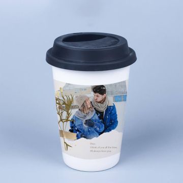 Personlig gave til kona - Design ditt eget hvite kaffekrus 14 oz med lokk med bilde