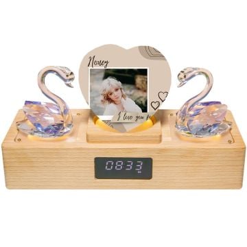 persoonallinen lahja vaimolle - Sydämenmuotoinen Crystal Swan Bluetooth Music Box omalla kuvalla