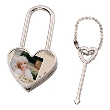 Personalized Gifts for Wife - Custom Love Lock Heart Padlock With Key With Design, Photos, Texts, etc.