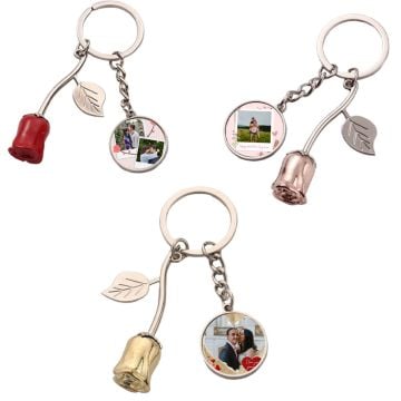 Personalized Gifts for Wife - Custom Rose Keychain With Design, Pictures, Texts, etc.