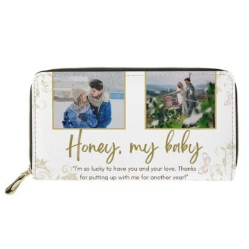 Personalized Gifts for Wife - Personalized Long Layered Zipper Wallet With Pictures, Design, Texts, etc.