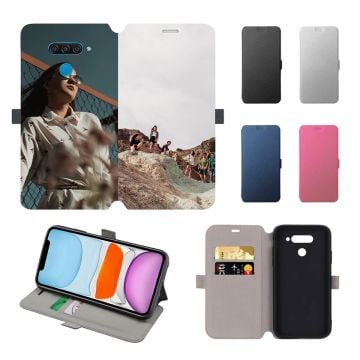 شخصية LG Q60 جراب هاتف محفظة جلد قلاب بتصميمك الخاص ، صور ، نصوص ، إلخ.