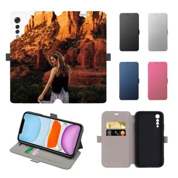 حسب الطلب LG Velvet جراب هاتف محفظة جلد قلاب بتصميمك الخاص ، صور ، نصوص ، إلخ.