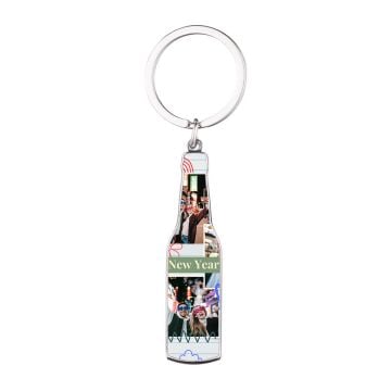 Regalos personalizados de Año Nuevo - Llavero con abridor de cerveza en forma de botella personalizado con foto y letra