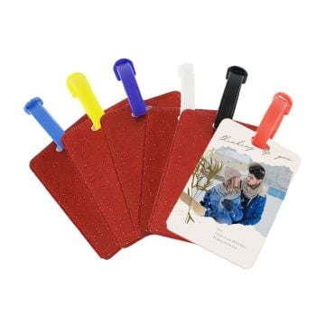 Cadeau Nicolas personnalisé - Étiquette de bagage rouge en simili cuir personnalisée avec photo