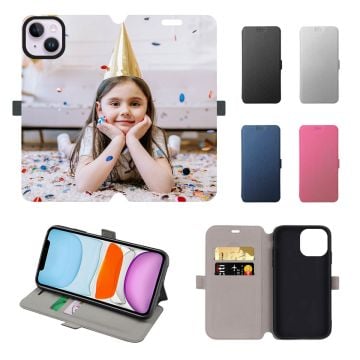 Customized iPhone 15 Plus Leather Full Print Flip Wallet Phone Case with Photos, Design, Texts, etc.