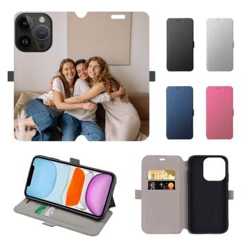 Custom iPhone 15 Pro Leather Full Print Flip Wallet Phone Case with Pictures, Design, Texts, etc.