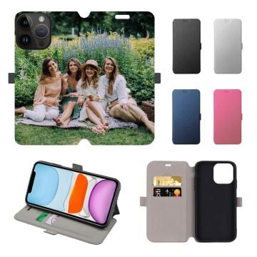Personalisierte iPhone 15 Pro Max Leder Flip Case Handyhülle / Klapphülle mit Foto und Design selber online machen