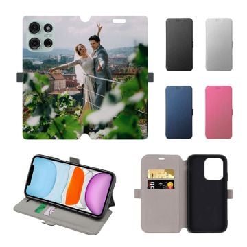 Customized Motorola Moto G75 Leather Full Print Flip Wallet Phone Case with Photos, Name, Design, etc.