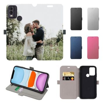 Customized Nokia C22 Leather Full Print Flip Wallet Phone Case with Design, Photos, Texts, etc.