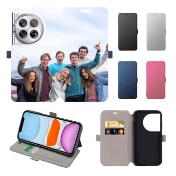 Customized OnePlus 12 Leather Full Print Flip Wallet Phone Case with Photos, Name, Design, etc.
