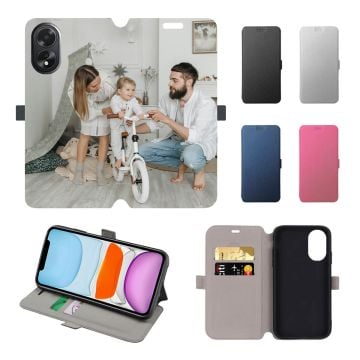 Custom OPPO A18 Leather Full Print Flip Wallet Phone Case with Pictures, Name, Design, etc.