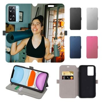 Custom Made OPPO A57s Leather Full Print Flip Wallet Phone Case with Your Photos, Texts, Design, etc.