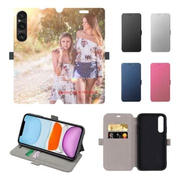Customized SONY Xperia 1 V Leather Full Print Flip Wallet Phone Case with Photos, Design, Texts, etc.