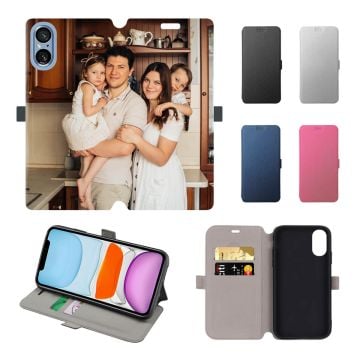 SONY Xperia 5 V Leder Flip Case Handyhülle selbst online gestalten und bedrucken