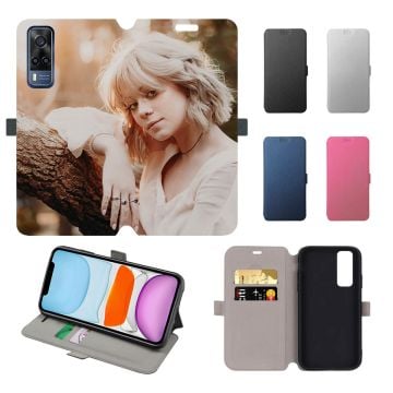Custom vivo Y33 Leather Full Print Flip Wallet Phone Case with Your Own Photos, Texts, Design, etc.