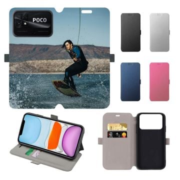 Custom Made Xiaomi Poco C40 Leather Full Print Flip Wallet Phone Case with Your Photos, Texts, Design, etc.