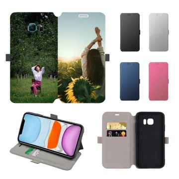 Personalized Samsung Galaxy S6 Edge Leather Full Print Flip Wallet Phone Case with Your Own Design, Photos, Texts, etc.