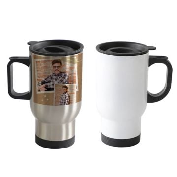 Regalos Para Viajeros personalizados - Taza aislante para coche de acero inoxidable de 15 onzas con asa con foto personalizada