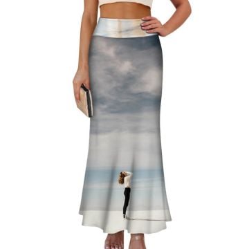 Personalized Women's Stretchy Flowy Maxi Skirt with Photo, Picture and Your Own Design