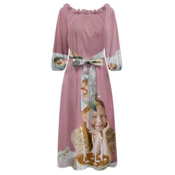 Vestido con cinturón y hombros descubiertos para mujer con foto personalizado