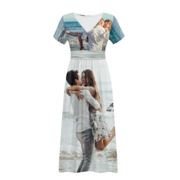 Vestidos de cintura cruzada de manga corta para mujer personalizados con foto y letra