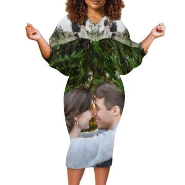 Vestido de mujer con mangas de murciélago personalizado con foto y letra